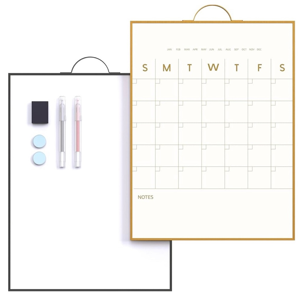 White and Gold Dry Erase Calendar Board Set
